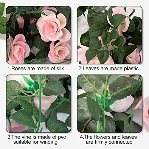 Huryfox 2 Pack Flower Garland Artificial Pink Rose Garlands Flowers Vine Fake Floral Vines for Wall Birthday Party Wedding Room Decor ( 7.5 FT X 2)