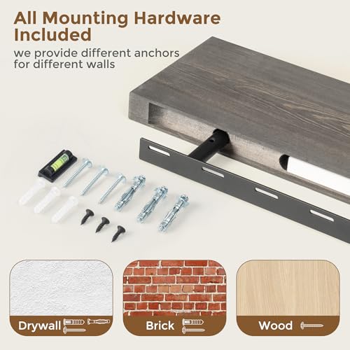Image of Marsmiles Floating Shelves for Wall - 55 Inch Rustic Grey Wood Floating Shelves Set of 1-55 Inch Wide x 7.7 Inch Deep x 1.6 Inch Thick Wooden Shelves for Room Wall