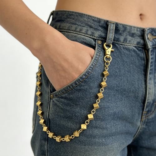 Image of PINKPIN Unisex Dice Pants Wallet Chain with Dice for Jeans, Wallets, and Belts, Punk Rock and Casual Streetwear Clothing Accessories Gold