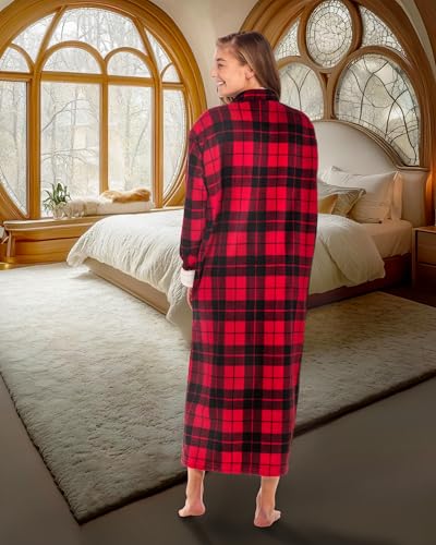 Image of Alexander Del Rossa Long Zip Up Robes, Plush Zipper Robes for Plus Size, Housecoats Zipper Front
