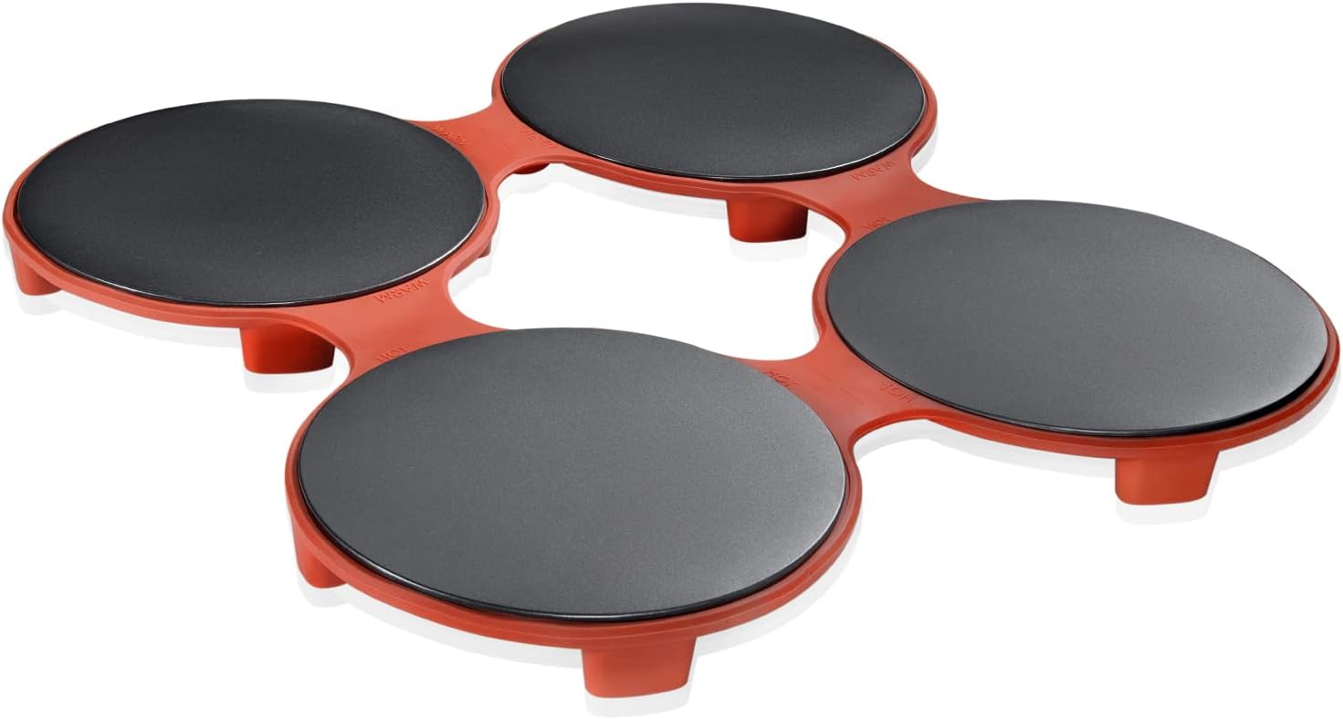 HotMat Classic Food Warmer Tray - Foldable with Silicone and Adjustable Temperature - Circular Compact Warming Plate for Home Dinners, Parties and Buffets - Red, 4-Dish