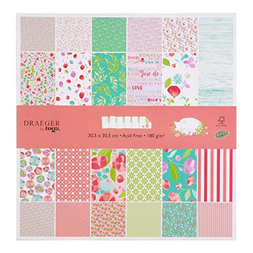 DRAEGER PARIS 1886 Papel Scrapbooking, Rosa Y Verde, 30,5 x 30,5 cm