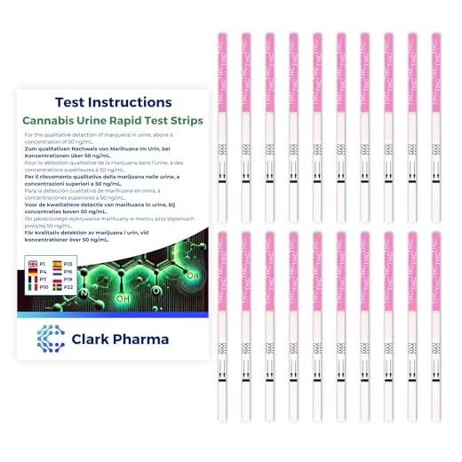 Clark Pharma 20 tiras de prueba de drogas de cannabis | prueba de orina de cáñamo | Kit de prueba instantánea de drogas en casa para detección de marihuana (kit de prueba de cannabis)