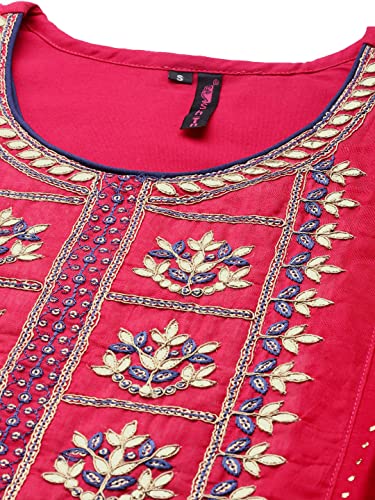 Image of ishin Women's Pink Embroidered A-Line Kurta set With Trouser and Dupatta