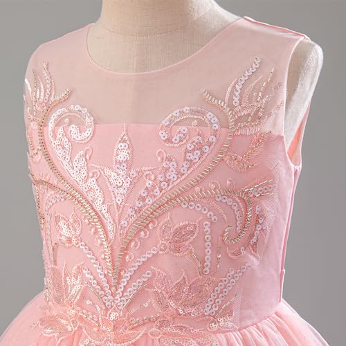 IDOPIP Flower Girl Sequin Appliques Dress for Kids Wedding Pageant Party Long Gown Princess Birthday Communion Tulle Dresses4