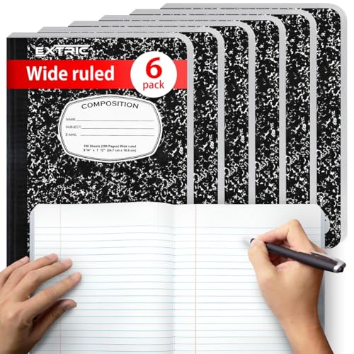 Carnets de composition EXTRIC à lignes larges pour fournitures scolaires et de bureau (lot de 6)