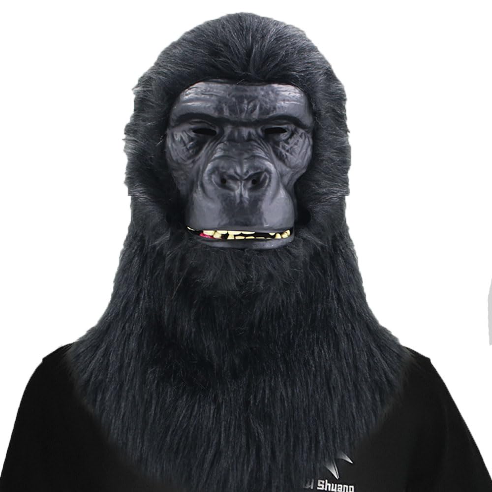 toy Masquerade Gorilla Masks Funny Animal Black Hair Monkey Face Ape Mask Latex Full Face Headgear Animal bite mask Halloween Cosplay Props party performance props