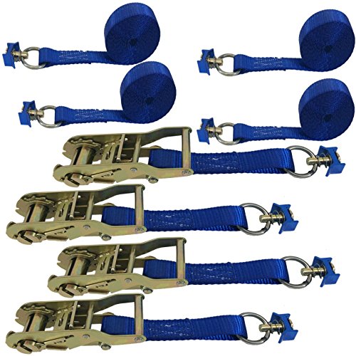 4 Pack of 1in Ratchet Straps with L-Track Fittings (8ft, Blue)