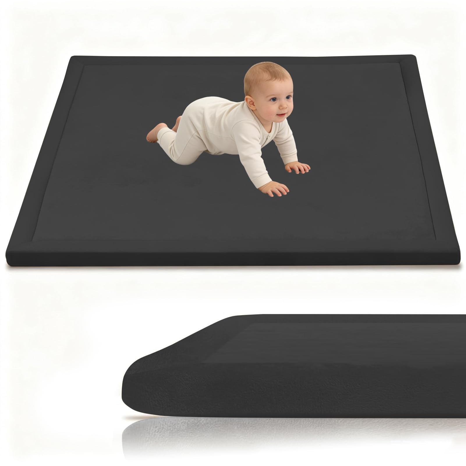 Stqyeiw Crawling Mat for Baby, 3cm Thick Baby Play Mat 150 x 200 cm Black Area Rug Kids Rug Nursery Rug Play Crawling Mat Coral Velvet Babies Mats for Floor Play with Non Slip Backing