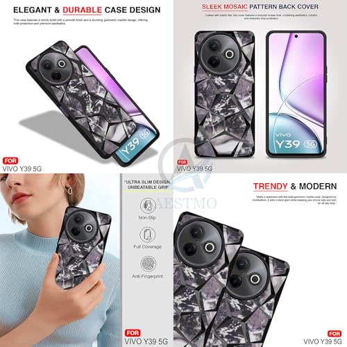 Image of AESTMO Back Case Cover for Vivo Y39 5G Back Cover | Gold Electroplated | 3D Cube Marbles Shiny Design | Slim Protective Back Cover for Vivo Y39 5G (Black)