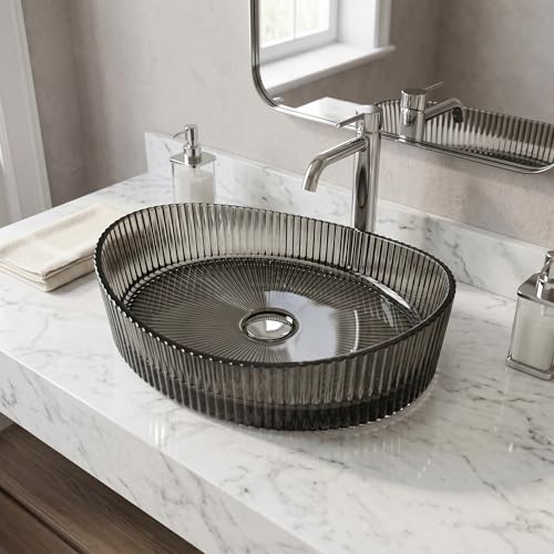 Image of B Backline Glass Basin For Bathroom | Transparent 100% Pure Glass Basin | Premium Table Top Countertop Wash Basin | Toughened Glass Design | 7-Year Warranty | Size: 50 x 37 x 14 cm (Black)