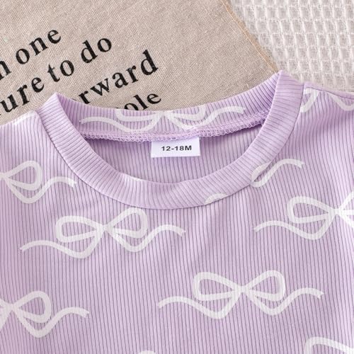 Toddler Girl Clothes Baby Summer Outfits Cute Bow Ruffled Sleeve Shirt Ribbed Knit Tops Shorts Set for Girl Clothing4