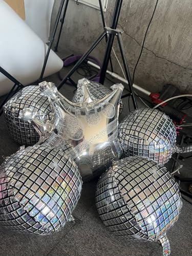 Holographic Mirror Disco Ball Set, 18-Inch Glass Tiles, Party Decoration with Silver Crown Balloon