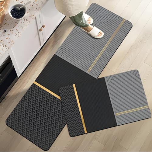 Image of Roslen Anti Fatigue Kitchen Rug Sets 2 Piece, Waterproof Memory Foam Standing Desk Floor Mat, Soft Cushioned Standing Mat for Kitchen, Laundry & Bathroom