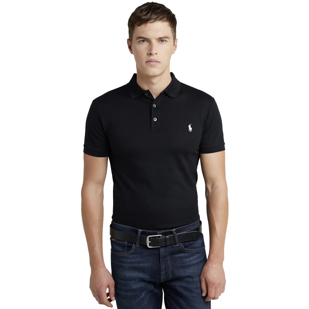 Ralph Lauren Slim Fit Stretch Pique Polo, Black/White, L