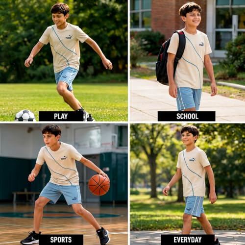 Image of PUMA Boys Active Shorts Set - 2 Piece Dry Fit T-Shirt and Performance Gym Shorts - Activewear Clothing Set for Boys (4-16)