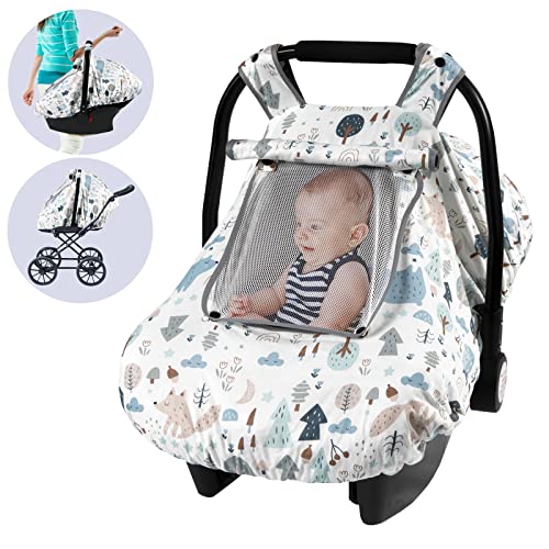 Image of SMTTW Baby Car Seat Cover - Universal Fit, Snug, Breathable, Canopy for Boys/Girls, Ideal for All Seasons (White Bear)