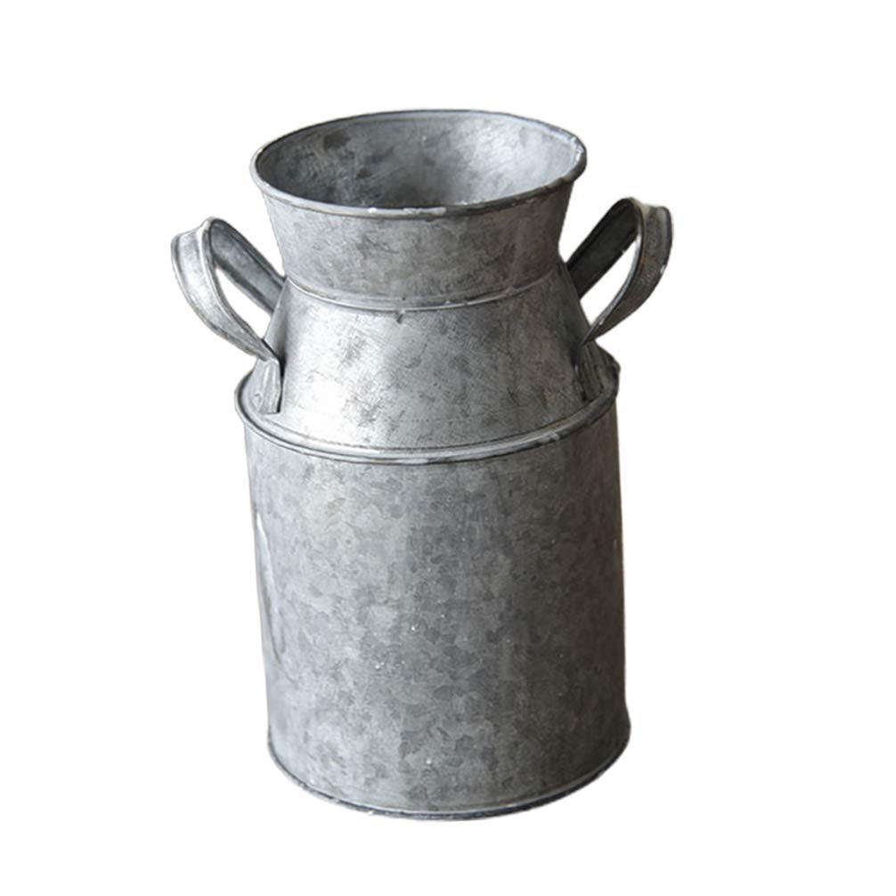 Metal vases, Farmhouse Vase Metal Rustic Shabby Chic French Flower Bucket for Home Garden Decoration Grey(Gray)
