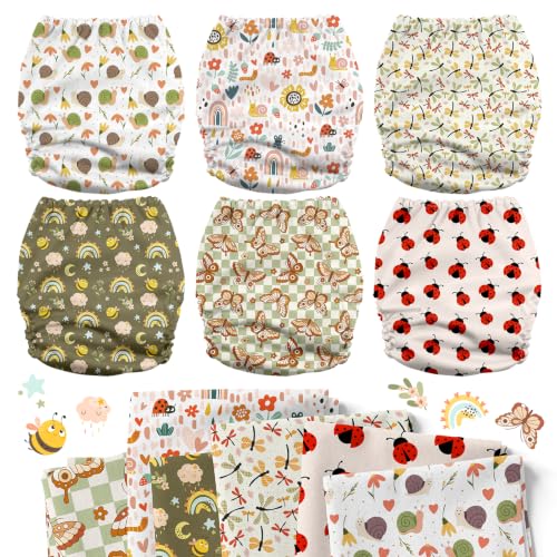Image of Mama Koala 6 Pack Reusable Cloth Diapers 3.0 for Babies Girls Newborn, One-Size Adjustable Baby Diaper, Durable Stitching, Back Opening for Inserts, Breathable Awj Lining, Leak Prevention-Critter Pals