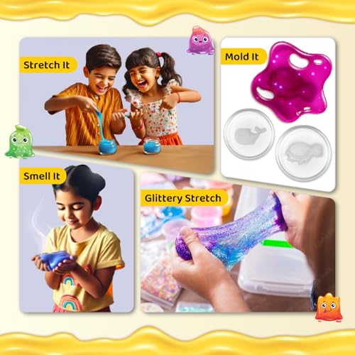 Image of PW Mini Slime Kit for Kids 3 to 10 Years, 6 Fruit-Scented Colourful Slimes | Kit with Moulds, DIY Sensory Play, Safe & Non-Toxic, Birthday /Return Gift