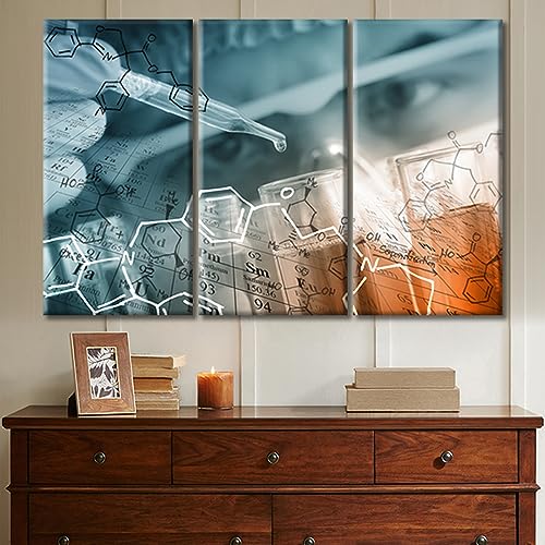 Image of TUMOVO 3 Panels Scientist and Test Tubes Laboratory Concept Paintings for Wall Decorations Scientists and Scientific Experiments Wall Painting Art Prints and Posters Framed Ready to Hang (36 inch Wx24 H)