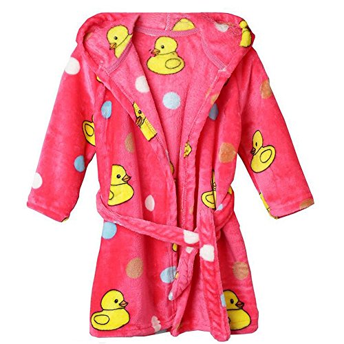 Jojobaby Unisex-Baby Fleece Warm Bath Robe Hooded Pajamas Children's Sleepwear (100cm, Red-Duck)