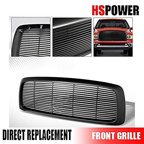 Front Grill Cover 2002-2005 Compatible with Dodge Ram 1500/2500/3500 Models | Matte Black Luxury Sport Horizontal Billet Style Front Hood Bumper Grill Grille