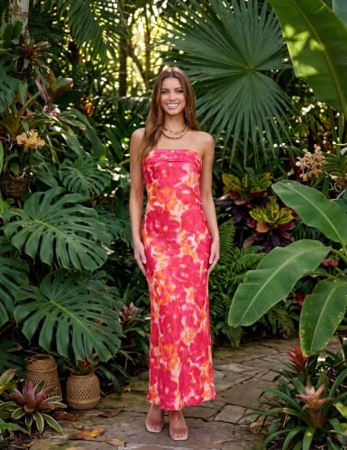 Image of Realtix Summer Satin Strapless Backless Maxi Dress for Women Wedding Guest