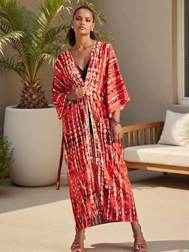 Image of Women's Kimono Cover Up Long Beach Dress Swimsuit Cover Ups Colorful Cardigan Lightweight Robe for Swimwear