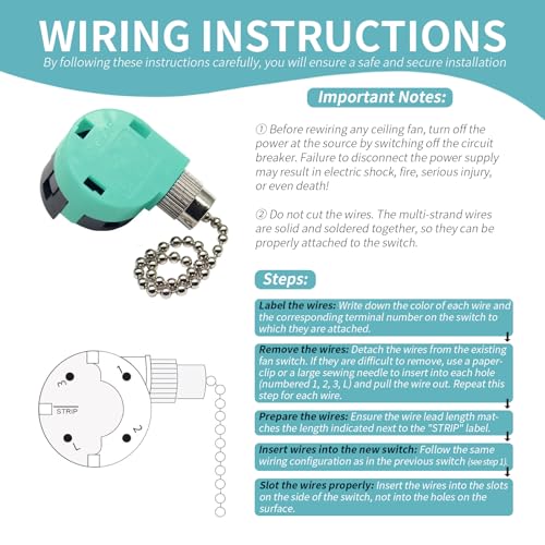 Image of Ceiling Fan Pull Chain Switch, 3-Speed 4-Wire Zing Ear ZE-268S6 Replacement Switch for Hunter, Hampton Bay, Harbor Breeze Ceiling Fans, Easy to Install (2PCS, Nickel)