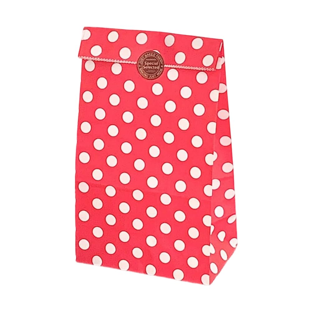 GreatRise 100 sztuk torebek papierowych w kropki, 13 × 8 × 24 cm, kolorowe torebki papierowe do pakowania prezentów, małe torebki papierowe na urodziny, wesele, imprezę, Boże Narodzenie, czerwone