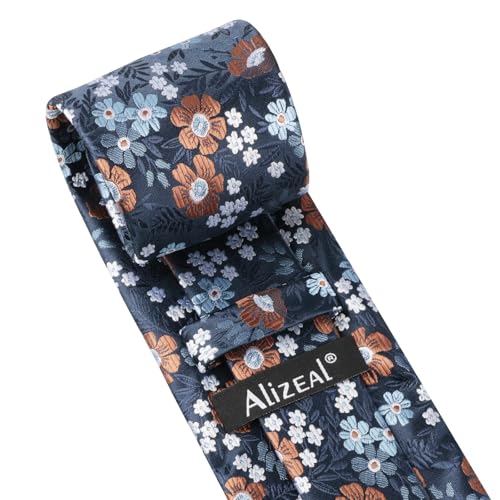 Image of Alizeal Mens 3.15'' Natural Flower Pattern Tie with Floral Pocket Square Set