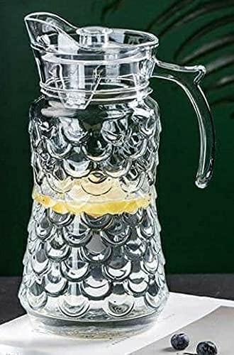 Farielyn-X Premium 1800 ml Glass Water Jug with Plastic Lid & Handle Transparent Beverage Carafe for Home, Office, Etc. | Pitcher for Serve Water, Milk, Juice,Cocktail 1 Pcs Set (jag L, 1)