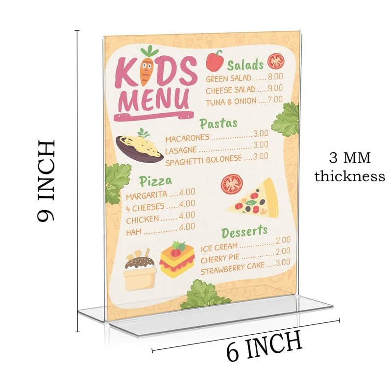 Image of Shuban Acrylic Sign Holder Table Sign Holder Double Sided T Shape Clear Plastic Desktop Display Holder Vertical Menu Stand Sign Holders for School, Office, Hotel, Party (6 X 9 Inch-2Pcs)