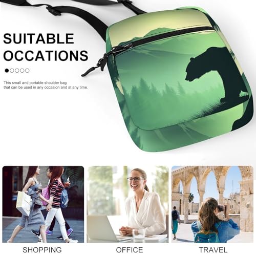 Bear in Misty Mountain Forests Women's Cute Small Mini Crossbody Bag Top Zip Sling Square Shoulder Bags4