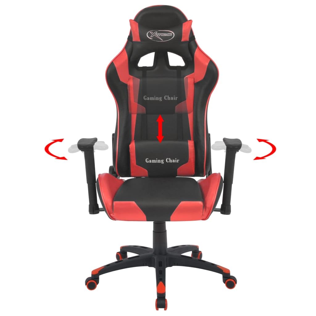 Silla de gaming reclinable con funda de piel sintética, silla de oficina para videojuegos con cojín cervical y lumbar, 5 ruedas y elevador de aire comprimido para una comodidad ergonómica