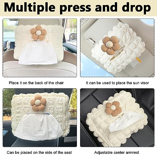 Image of STHIRA Car Tissue Box Holder, Cute Cartoon Flower, Hanging Stretchy Strap