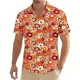 Générique Chemise Multicolore Années 70 pour Homme Colorée Manches Courtes Disco Déguisement avec Boutons Légère Vintage Florale Années 80 et 90 Hippie Chemise pour Soirées à Thème