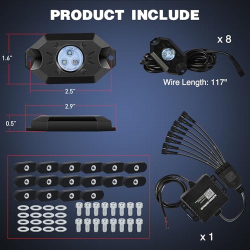 Image of Nilight RGB LED Rock Lights Kit 8 PCS Underglow Multicolor Neon Light Pod with Magnetic Base Bluetooth App Control Flashing Music Mode IP68 Wheel Well Light for Truck ATV UTV RZR SUV