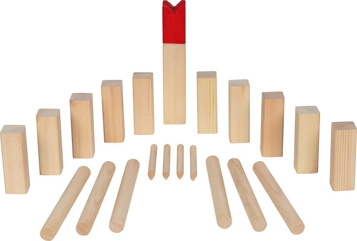 goki 56324 - KUBB Spiel inkl. Baumwollbeutel - Outdoor Geschicklichkeitsspiel - Spannendes Schweden Schach - Robustes Wurfspiel aus Kiefernholz