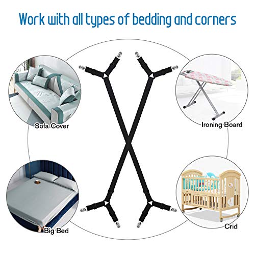WADEO Verstellbare Elastische Bettlakenspanner Bettlakenklammer, Matratzenklammern mit Langen Spannbändern, für Laken, Spannbettlaken, Matratzenschoner, Schwarz, 2 Stück - Image 7