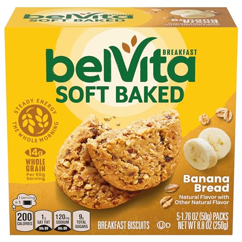 belVita Soft Baked Banana Bread Breakfast Biscuits, 30 Total Packs, 6 Boxes (1 Biscuit Per Pack)