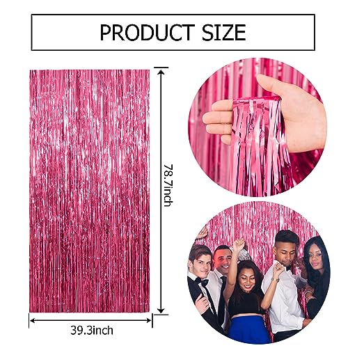 Image of BOMSI 5 Pack Pink Tinsel Curtain Party Backdrop Foil Fringe Birthday Photo Booth Streamer Backdrop Theme Decorations