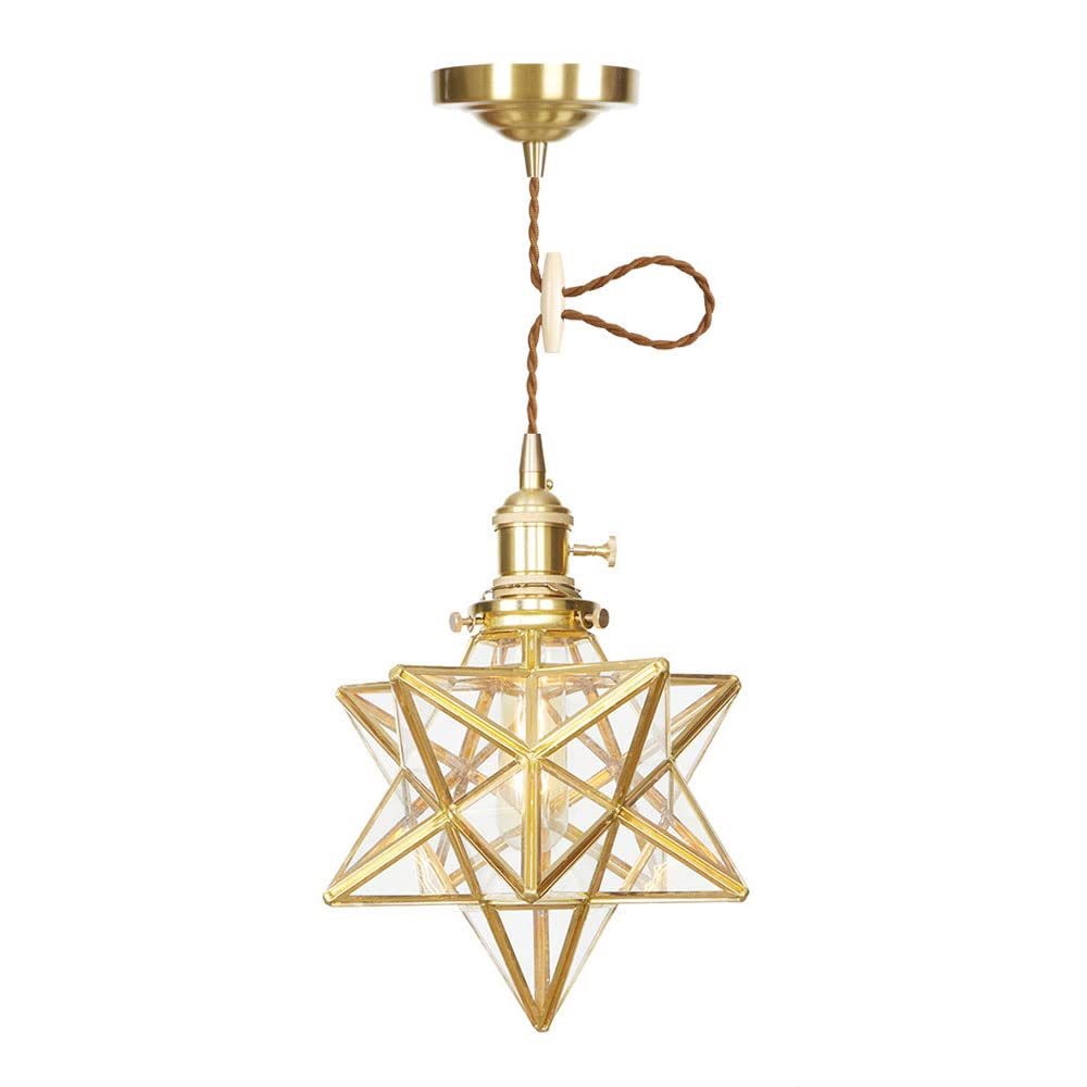 FYZDLAOR Brass+Glass Pendant Light, Modern Pendant Light with Adjustable Height,for Living Room Bedroom Restaurant Cafe Teahouse Bar Dining Room Club（E27）