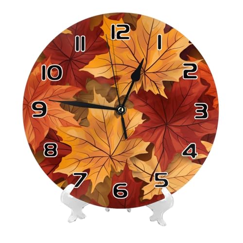 Yppahhhh Wall Clock Fall Maple Leaves Autumn Round Wall Clock 10 Inch Silent Non Ticking Battery Operated Clock For Living Room Bedroom Kitchen School Decor Gift thumb #1