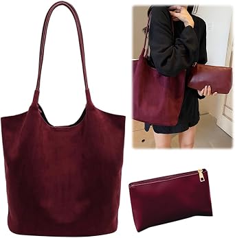 Suede Hobo Bags For Women Slouchy Bag Work Bags Faux Suede Solid Handbag Top-handle Bag for Travel Shopping Work