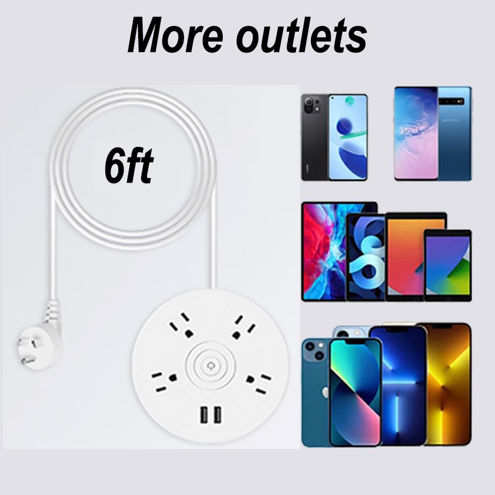 Wysuwana listwa zasilająca, wysuwany kabel przedłużający 6 stóp, z wtyczką 45°, zdejmowany hak, 4 gniazdka, 2 inteligentne porty USB do szybkiego ładowania, przenośny dla