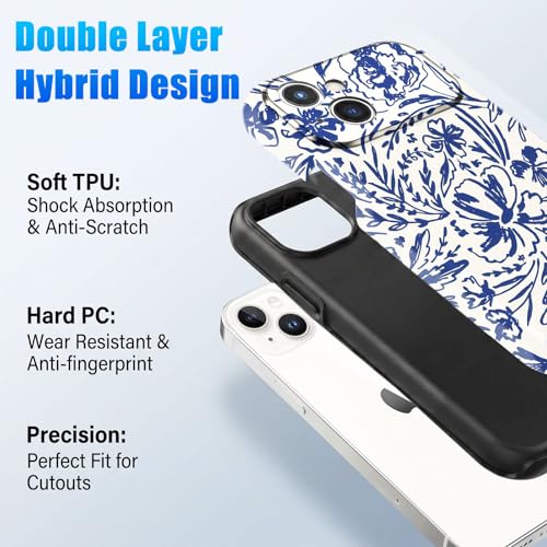 Coque iPhone 15 Plus fleur bleue vintage compatible MagSafe avec protection caméra - 2