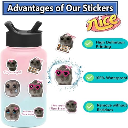 Funny Hamster Meme Vinyl Stickers,Y2K Aesthetic Graffiti Stickers,Vinyl Waterproof Sticker for Kids Teens Girls,for Phone Laptop Bottles Skateboard Computer Phone Luggage Guitar Gifts Sticker - Image 4