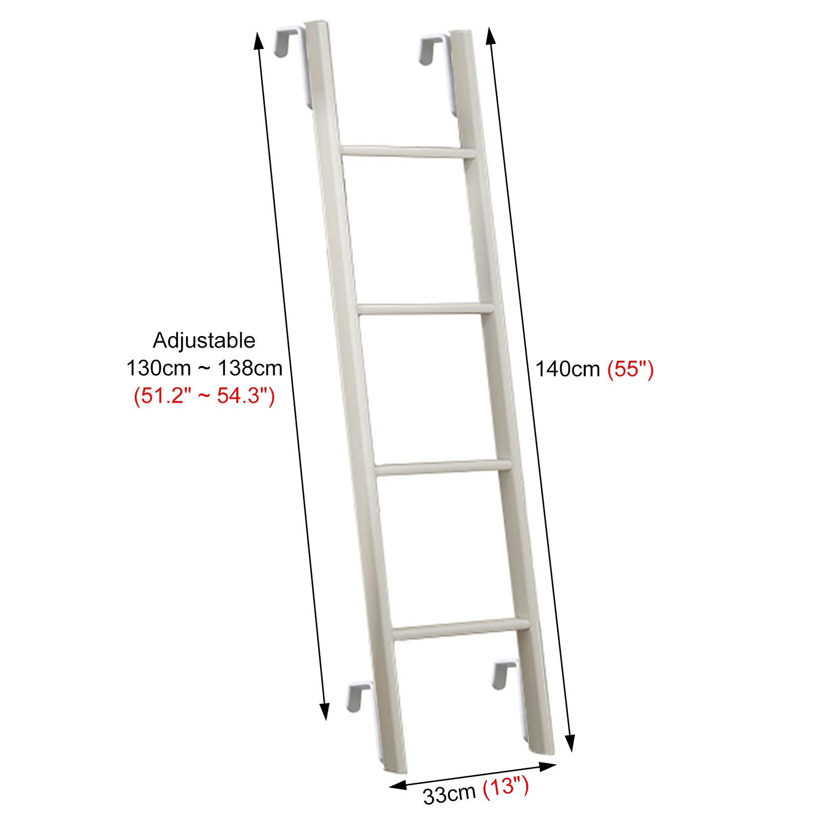 Regulowana metalowa drabina na łóżko piętrowe - 149 cm schodek loft do kampera, samochodu, łodzi, podwójnych łóżek - pojemność 150 kg, idealna do domu, akademików, mieszkań - stylowe białe wykończenie